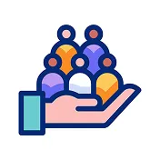 Icon of a hand holding people representing fleet optimization and resource planning