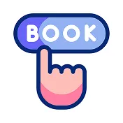 Icon of a finger pressing a BOOK button, symbolizing automated reservation system