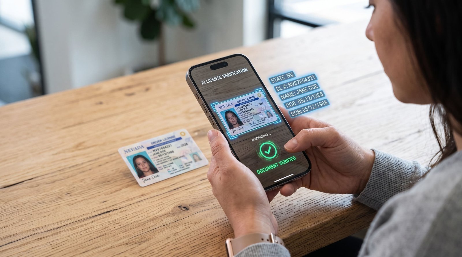 AI-powered driver's license scanning and verification on a mobile phone during checkout.