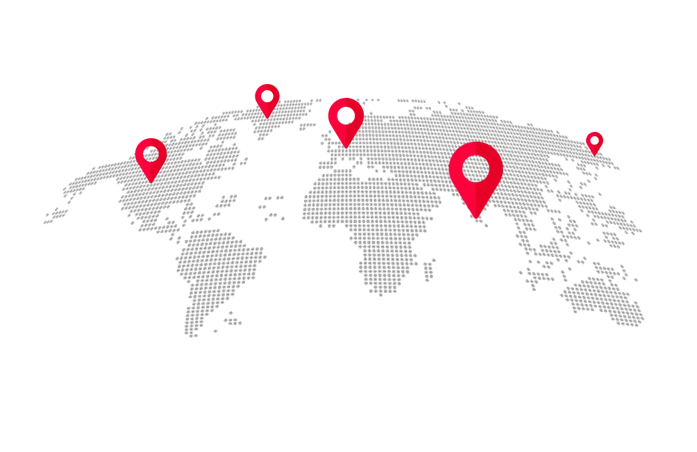 World map with red location markers representing AiRentoSoft’s global support and service reach